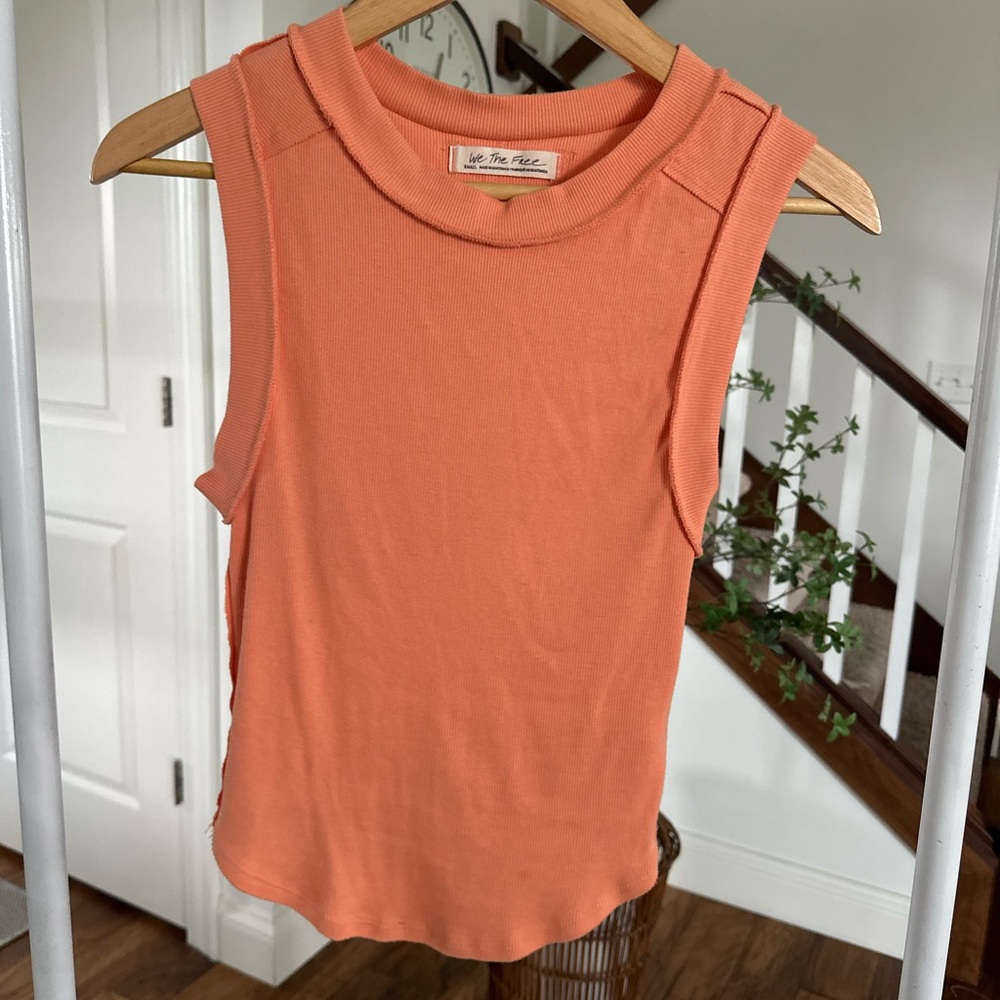 We The Free Orange Ribbed Muscle Tee